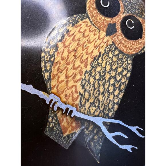 Vintage Couroc of Monterey Owl Inlay Bowl | MCM Black Resin Serving Dish 7.5" - Picture 3 of 9